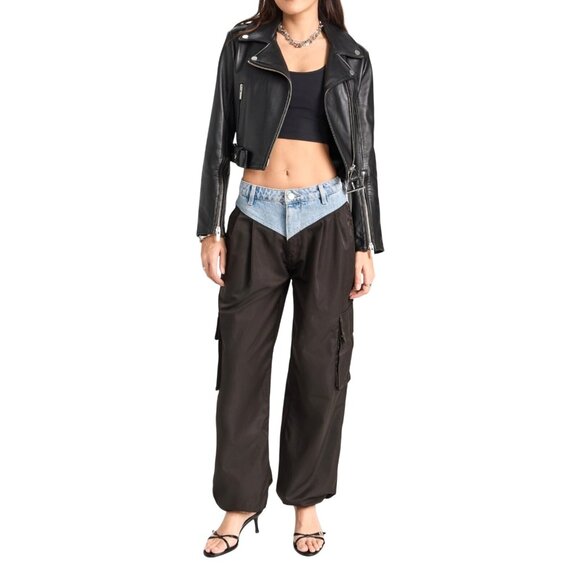 BLANKNYC Cold Gem Trousers Womens Two-Tone Denim & Black Cargo Pants Size 31